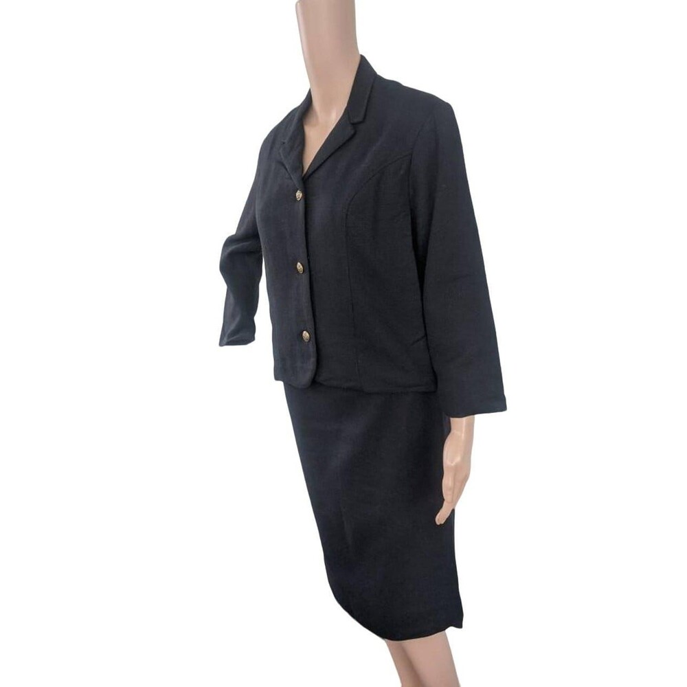 60s Skirt Suit Vintage Jacket Set Black Classic S